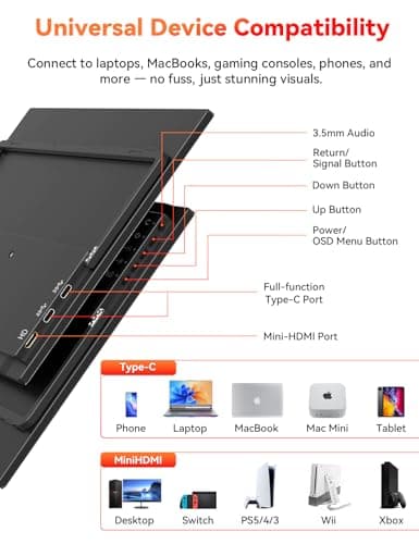 HotYeah Portable Monitor, 15.6-in 1080P FHD Laptop Monitor USB-C HDMI External Computer Display HDR FreeSync IPS w/Kickstand & Speaker, 2nd Screen for Laptop PC Mac Phone Tablet Switch PS5 Xbox 3