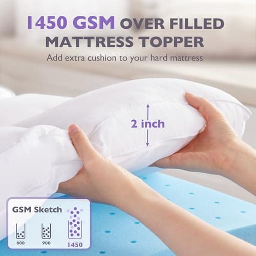 SINWEEK Dual Layer 4 Inch Memory Foam Mattress Topper Full Size, 2 Inch Cooling Gel Memory Foam Plus 2 Inch Extra Thick Pillowtop Cover, Pressure Relieve Soft Mattress Pad,Blue 5