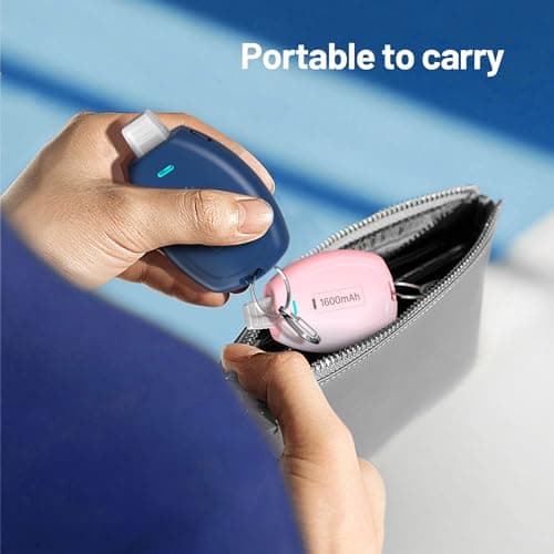 2-Pack Keychain Portable Charger for iPhone, 1600mAh Mini Power Emergency Pod Ultra-Compact External Power Bank Battery Pack, Key Ring Cell Phone Charger for iPhone 8 11 12 14 Airpods-Blue&Pink 5