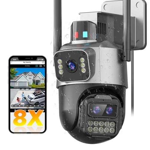 PTZ Security Camera Outdoor, Dual Lens 8X Digital Zoom Outside Cameras for Home Security with Cord, IP66 Waterproof, AI Tracking, Light Alarm, Color Night, 2-Way Talk, 24/7 Record,SD/Cloud