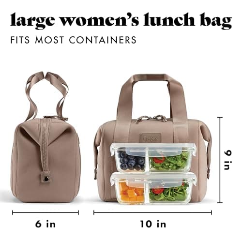 Fit & Fresh Remi Neoprene Lunch Bag For Women - Meal Prep Kit with Containers & XL Ice Pack, Self Insulating Neoprene-like Material, Machine Washable Lunch Bag, Tear-Resistant, Stain-Resistant, Taupe 6