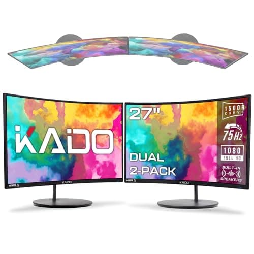 Kado Dual Monitor Setup - 2-Pack 27" Curved 1500R 1920x1080 Computer Monitor 75Hz VESA Mount HDMI Office Gaming Built-in Speakers (C27 Dual Series)