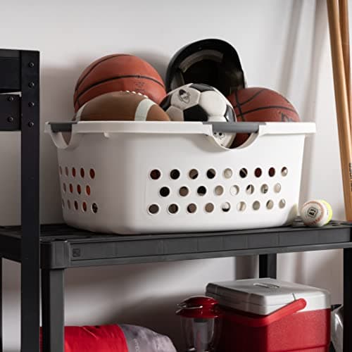 IRIS USA Laundry Basket Hamper Bag, Large Plastic 50L / 1.5 Bushel Dirty Clothes Sorter Bin Organizer for Blankets Bathroom Dorm Bedroom with Ventilation Holes Hip Hold Built-In Carry Handles, White 9