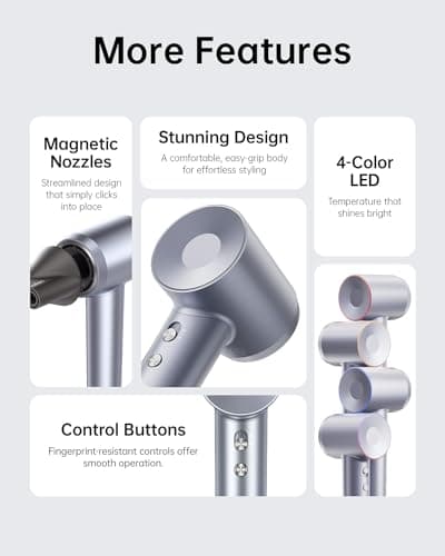 Laifen Swift Special Hair Dryer, High Speed 200M Ionic Blow Dryer with 110, 000 RPM Brushless Motor for Fast Drying, Low Noise, Hairdryer with Magnetic Nozzles 8