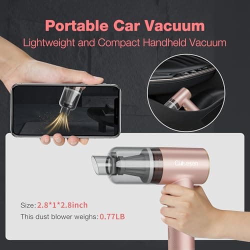 Cimesen Car Vacuum Portable 4 in 1 Vacuum Cleaner 10000Pa Mini Handheld Vacuum Cordless Rechargeable 120W High Power Vacuum Cleaner & Air Duster Multi-Nozzles for Car Home Office Pet （Pink） 5
