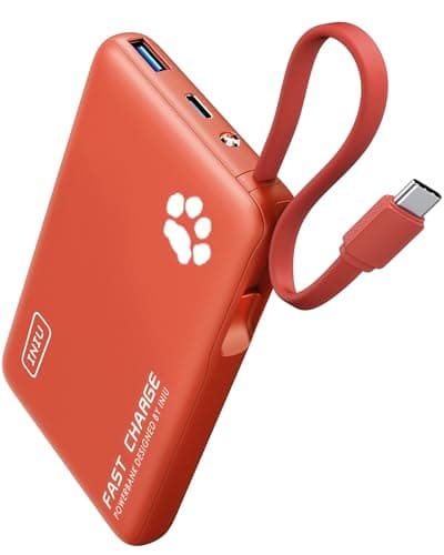 INIU Portable Charger, Slim 10000mAh Power Bank with Build in USB-C Cable, 45W Fast Charging Mini Battery Pack, Travel Trip Flight Cruise Ship Essentials for College Student Travelers Boy Girl, Orange