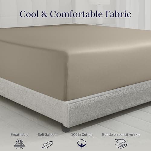 California Design Den Full Size Fitted Sheet Only - 100% Cotton, 600 Thread Count, Soft Deep Pocket Bottom Fitted Sheet, Sateen Weave, Premium-Feel Bedding, Featuring Foot Side Indicator (Cool Taupe) 6