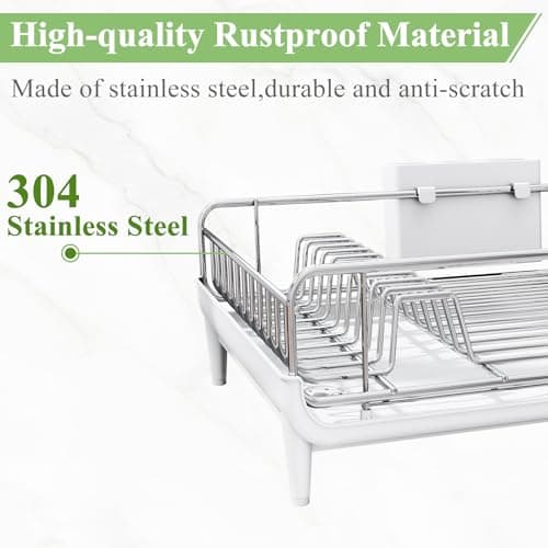 SNTD Dish Drying Rack - Expandable Dish Rack for Kitchen Counter, Large Dish Drainer with Pan Holder, Dish Strainer with Drainboard Cup Holder and Utensil Holder, White 8