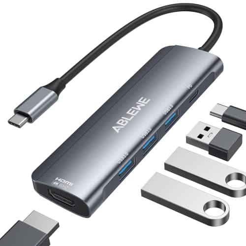 ABLEWE USB C Hub: Thunderbolt 3 to HDMI Adapter with 4K HDMI, 3x USB 3.0 and 100W PD Charging for MacBook Pro/Air, iPad Pro, Chromebook, Pixelbook, XPS, Surface