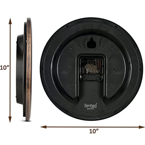 Bernhard Products Vintage Brown Wall Clock Silent Non Ticking 10 Inch Quality Quartz Battery Operated Round Decorative Easy to Read for Home Kitchen Living/Dining Room Bedroom Office Classroom School 6