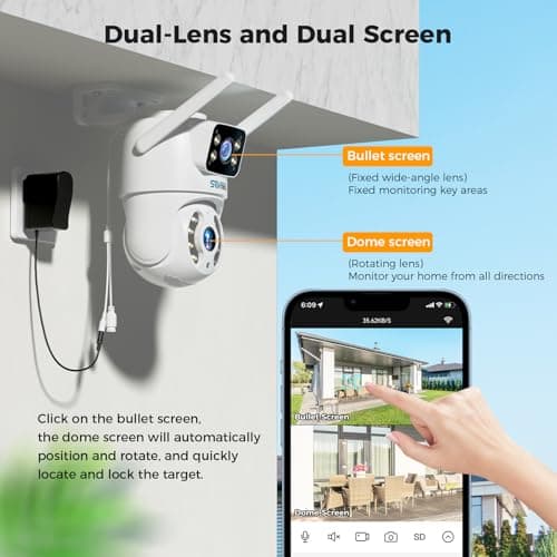 SOVMIKU 6MP PTZ Dual Lens Security Camera Outdoor, Wired Plug-in | Wireless 2.4G WiFi Camera, 360° View, Auto Tracking, Human Detection, Light Alarm, Color Night Vision, 24/7 Record,Two-Way Talk 2