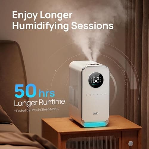 DREO Humidifiers for Bedroom, Top-filled Smart Quiet Cool Mist Humidifier for Large Room Home, Oil Diffuser & Nightlight, 50Hours Runtime for Indoor Plants, with Alexa/Google, White 5