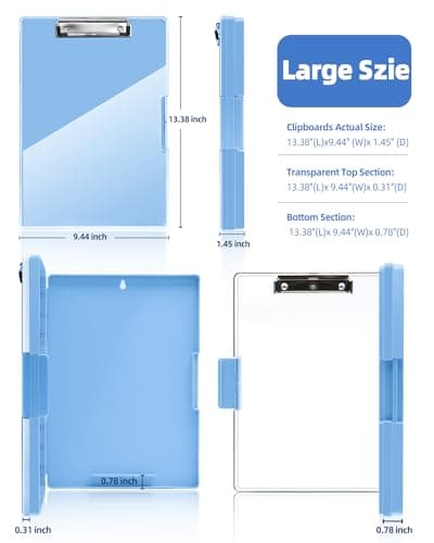 Clearview Clipboard with 2 Storage, Dry Erase 8.5x11 Heavy Duty ClipBoards - High Capacity Coaches Clip Board with Pen Holder - Side Opening Plastic Nursing Clip Case - Aqua Blue 6