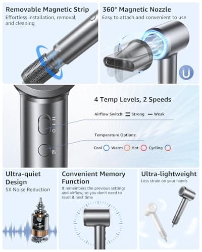 Hair Dryer, 160000 RPM High-Speed Ionic Blow Dryer Portable Professional Lightweight Hair Dryers with 200 Million Negative Ions, Fast-Drying, Quiet Hair Dryer with Nozzle for Travel, Home, Salon（HF03） 8