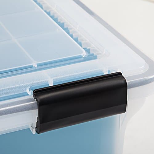 IRIS USA File Box WeatherPro File Organizer Plastic File Box for Letter/Legal File, Water Resistant Document Box, Durable Lid, Seal w/Secure Latching Buckles, Stackable, Nestable, Clear 32 Qt. 1 Pack 8