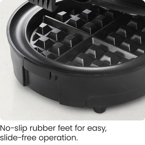 Chefman Anti-Overflow Belgian Waffle Maker w/Shade Selector, Temperature Control, Mess Free Moat, Round Iron w/Nonstick Plates & Cool Touch Handle, Measuring Cup Included, Black 7
