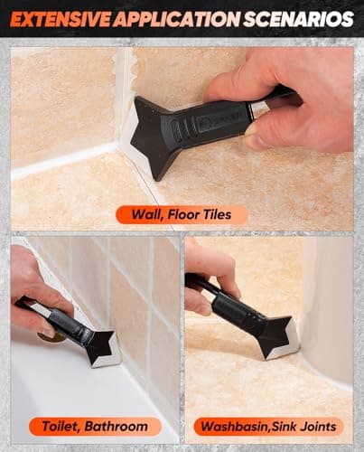 Saker Silicone Caulking Tools-3 in 1 Sealant Finishing Tool Grout Remove Scraper (Stainless Steelhead),Caulk Remover Glass Glue Angle Scraper for Bathroom,Kitchen,Floor,Window,Sink Joint,Frames Seal 5