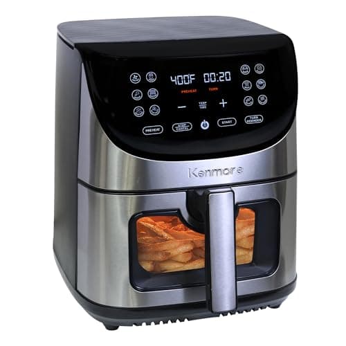 Kenmore Air Fryer - 8 quart aerogrill, non-stick frying basket, french fry, digital touch screen, 12 presets, freidora eléctrica, countertop cooking kitchen appliance, stainless steel, black