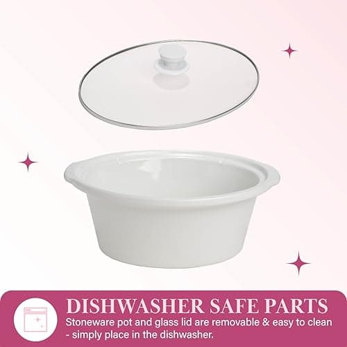 Paris Hilton 6-Quart Manual Slow Cooker, Features Three Settings (Low, High, Warm), Naturally Nonstick and Dishwasher Safe Stoneware Insert, Family Sized Capacity, White 5