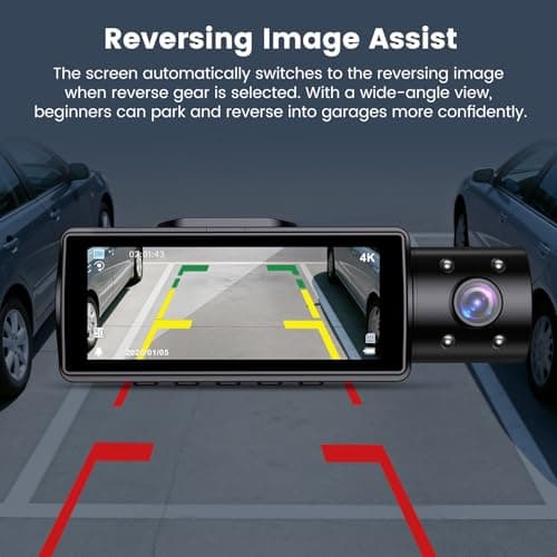 Miden 4K WiFi Dash Cam Front and Rear Inside, Free 64G SD Card, 2160P+1080P+1080P FHD 3 Channel Dash Camera for Cars, Night Vision, 24H Parking Monitor, 360° All Sides Dashcam, G-Sensor, WDR 6