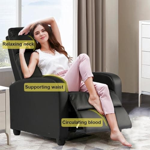 BestMassage | Recliner Chair | No Massage Function | Leather Black | with Lumbar Support, Adjustable Push Back, Wide Armrests, Footrest & Padded Seat | Easy Assembly | for Living Room, Home Theatre 7