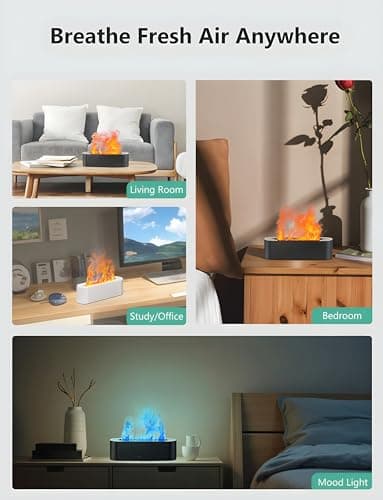 Flame Air Diffuser, Humidifier, Essential Oil Diffuser - 7 Colors, 180mL Capacity (8 Hours), Noiseless Operation, Auto-Off Protection - Perfect for Home Bedroom Office Gifts(Black) 8