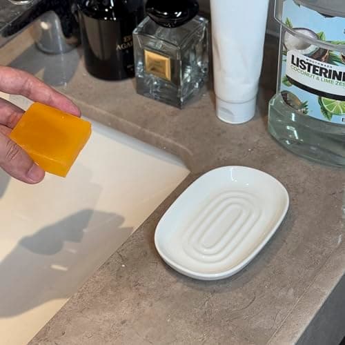 Soap Dish, Ceramic Soap Dish with Marble PatternShower, Soap Saver Tray for Bathroom, Kitchen Sink & Vanity, Multi-Use Holder for Jewelry, Rings, Keys (1 Pack, White) 5