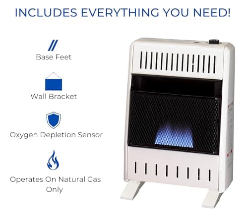 ProCom MN100TBA-B Ventless Natural Gas Blue Flame Space Heater with Thermostat Control for Home and Office Use, 10000 BTU, Heats Up to 500 Sq. Ft., Includes Wall Mount and Base Feet, White 5