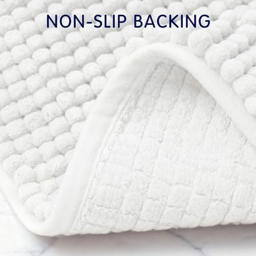 SUBRTEX Bathroom Rugs Chenille Bath Rug Soft Short Plush Bath Mat Soft Shower Mat Water Absorbent Shower Mat Quick Dry Machine Washable(White,16" x 24") 5