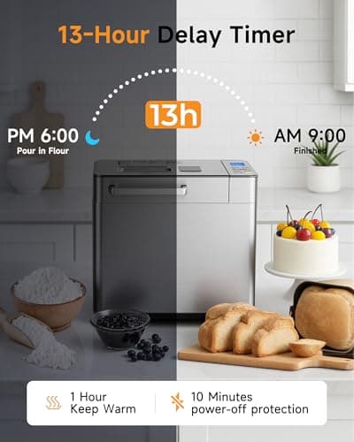 EUHOMY 25-in-1 Bread Maker Machine 2LB Breadmaker, Bread Machines with Nut Dispenser and Yeast Dispenser, 3 Loaf Sizes 3 Crust Colors, Dough Maker with Customized Options, Gluten-Free, Recipe, Gifts 6