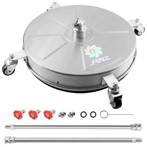 JANZ 18" Pressure Washer Surface Cleaner with 4 Wheels,1/4" Quick Plug,Stainless Steel Housing,2 Extension Wand Attachments, 3 Spray Nozzles and 2 Replacement Nozzles, 4000 PSI