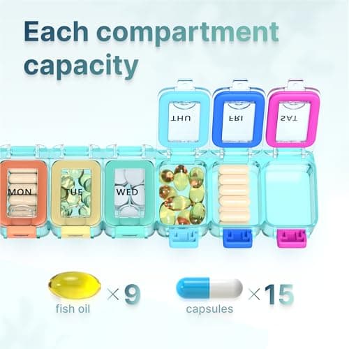 BEXEEN Weekly Medicine Pill Organizer Waterproof 7 Day Large Pill Box Daily Pill Case Cute Vitamin Organizer Portable Pill Container Travel Pills Holder XL Supplement Medication Dispenser One a Day 5