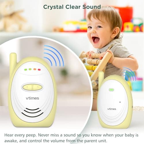 VTimes Audio Baby Monitor with 2.4GHz Wireless Digital, Long Range up to 1000 ft, Visual Sound Level Indicator, High Sensitivity Microphone, One-Way Audio Talk, USB Connection, VOX 9