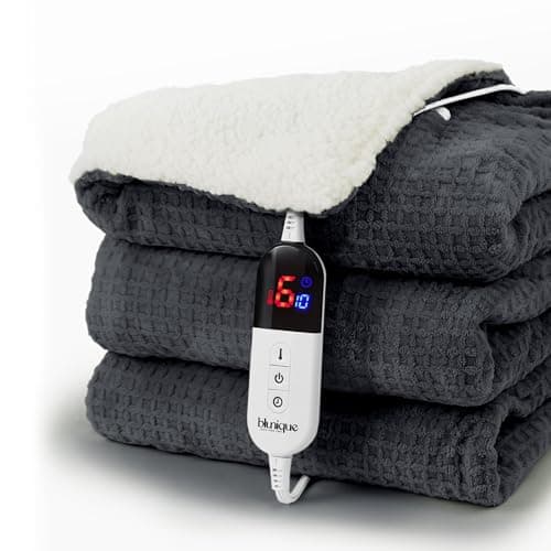 blunique Heated Blanket Electric Blanket Twin Waffle, 62x84 Inches Sherpa Fleece Fast Heating Blanket 6 Heating Levels & 10 Hours Auto Off ETL Certification,Charcoal Grey Twin