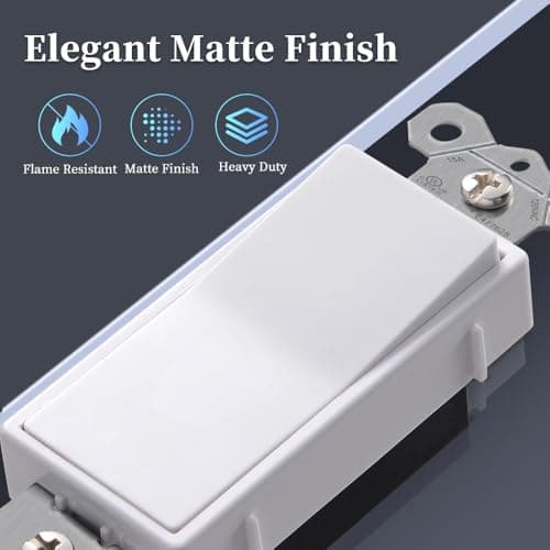 HANIVERSE Single Pole Decorator Light Switch, 15A 120/277V, Paddle Rocker, On/Off Wall Switch, Residential Grade, White, UL/CUL Certified (2-Pack) 6