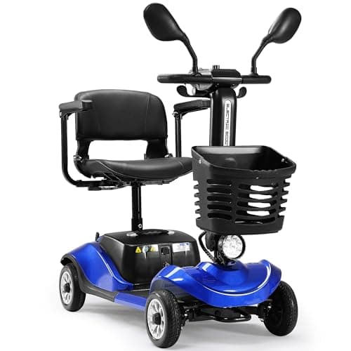 Compact 4 Wheel Mobility Scooter with Display, Foldable Electric Scooter for Seniors and Adults, Heavy Duty Travel Model with Lights, Basket, and Long-Lasting Extended Battery 7
