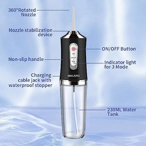 Water-Flosser-Cordless-Teeth-Cleaner Water Dental Flosser with 3 Modes 4 Jets Rechargeable IPX7 Waterproof for Travel Home Braces(Black) 5