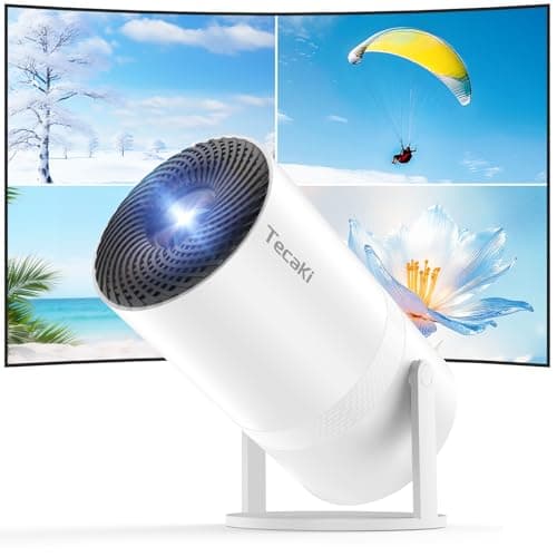 [Two-Way Bluetooth 5.2] Mini Portable Projector 1080P HD Multi-Angle Projection, Tecaki Smart Projector with 180°Rotatable Mount Auto Keystone Correction Long Lens Life (White2)