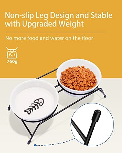 Anti-Vomiting Raised Cat Bowls - 2 × 13 oz Ceramic Cat Food & Water Bowls with Non-Slip Stainless Steel Stand, Dishwasher Safe for Indoor Cats 7