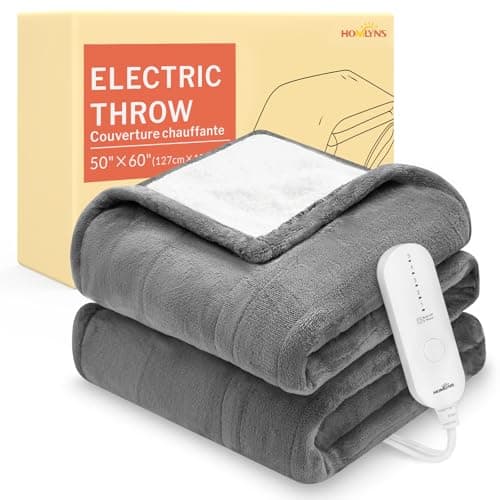 HOMLYNS LuxeHeat Heated Blanket Electric Blanket, Soft Flannel Sherpa Heated Throw, Heating Blanket with 5 Heat Settings, 3 hrs Timer Auto Shut Off (50x60 inches, Grey)