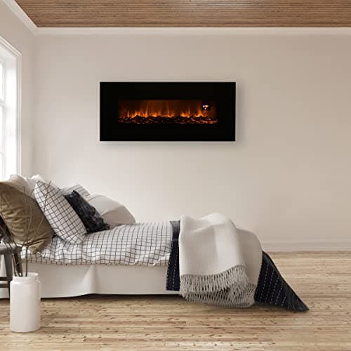 Northwest 50-Inch Wall-Mounted Electric Fireplace - Fireplace Insert with LED Flames, Bottom Vents, Adjustable Heat Settings, and Remote (Black) 5