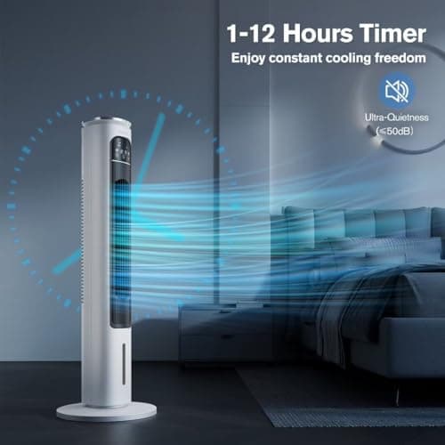 Windowless Portable Air Conditioners, 36’’ Evaporative Air Cooler w/Remote, 2.5L Water Tank & 4 Ice Packs, 12H Timer Auto-off, 70° Oscillating, Quiet Cooling Tower Fan For Bedroom Living Room Office 6