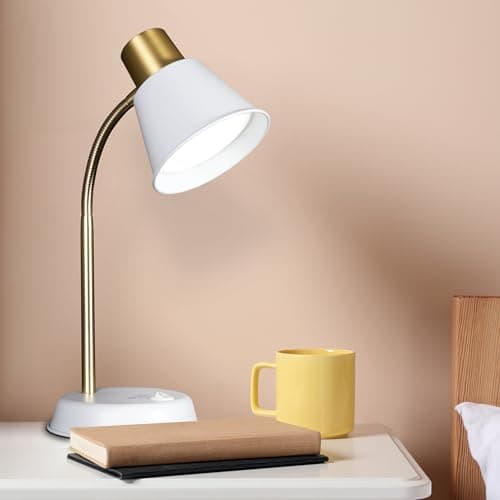 OttLite Beam LED Desk Lamp, Metal Construction in White and Gold, Flexible Neck, Book Light, Table Lamp, Reading Light, Work, Desk Lights for Home Office or Bedside