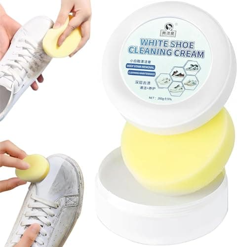 cinwauvo Multi-Functional Cleaning Cream with Sponge, White, Plastic Handle, Soft, 1 Count, 1x0.5x1 inches, For Shoes, Furniture, Car Interiors, Floor Tiles, Leather Bags, Plastic or Rubber Toys