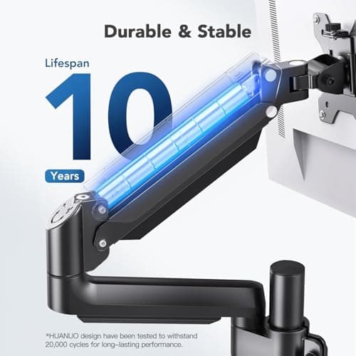 HUANUO Single Monitor Arm, Tall Computer Monitor Stand for 13–32 inch Screens Holds 4.4-19.8 lbs, Adjustable Monitor Mount Gas Spring Full Motion with C-Clamp & Grommet Base, VESA 75x75 or 100x100mm 5