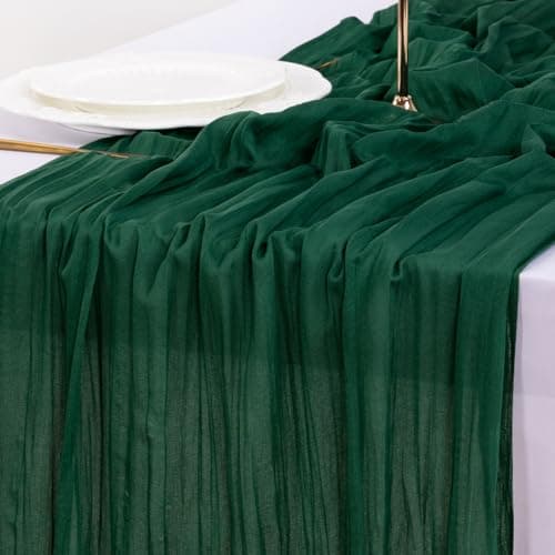 Socomi Emerald Green Cheesecloth Table Runner Easter Spring Boho Rustic Gauze 120 inch 10FT Cheese Cloth Runner for Wedding Party Baby Shower Birthday Home Decor Holiday Decorations 6