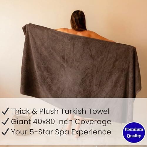 SALBAKOS Luxury 100% Turkish Cotton Bath Sheets 40x80 in Oversized Extra Large Bath Towels Thick Soft Absorbent Turkish Towel for Spa Beach (Pack of 1, Chocolate, Jumbo Bath Sheet) 10