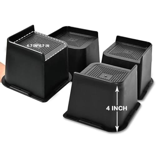 shouwuhho Bed Risers 2 inch, 3 inch, 4 inch, 6 inch, 8 inch, Oversized Furniture Risers, Bed Lifts Risers Support up to 6,000 Lbs for Bed Frame, Table, Couch, Sofa, Chair (Black 4 Pack, 4 inch)