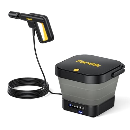 Fanttik NB8 Fold Cordless Electric Pressure Washer w/3.2Gal Tank, 5-in-1 Nozzle, Max 220PSI, 10FT Hose, 4000mAh Lithium Battery, Type-C Charging, Portable Sprayer Washer for Camping, Pet Cleaning