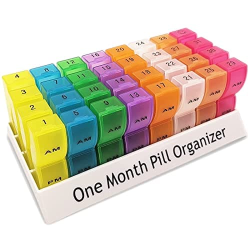 CAidRE Monthly Pill Organizer 2 Times a Day, 30 Day One Month Pill Box AM/PM, Weekly Pill Holder Pill Case for Vitamins, Fish Oil, Supplements & Medication 8